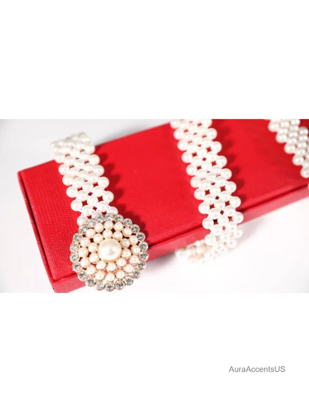 Elastic Waist Chain Pearl Belt Set with Rhinestones for Brides